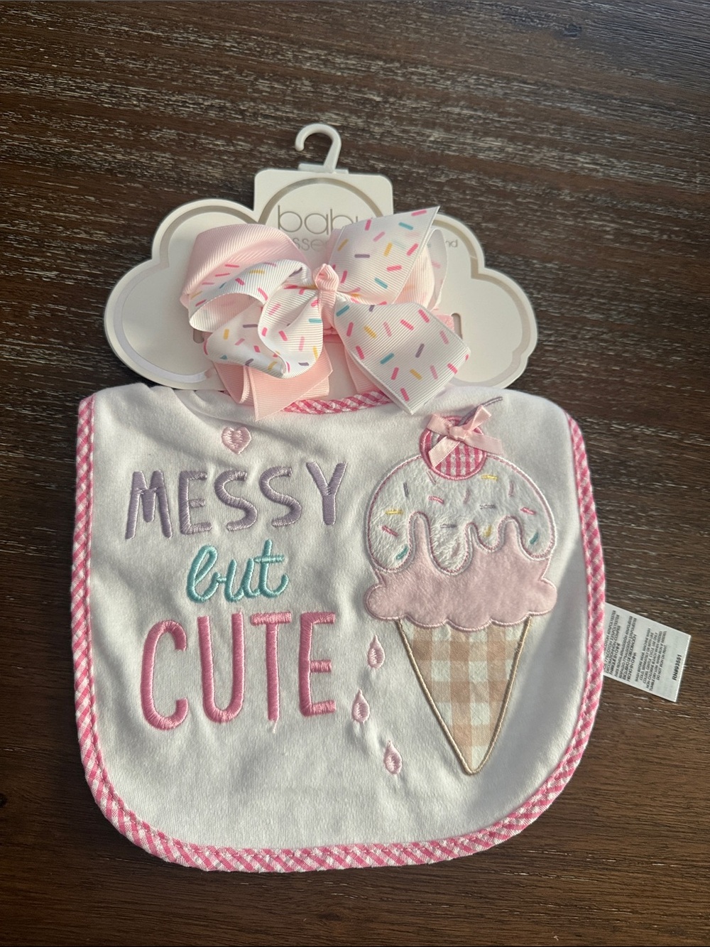 Baby Essentials Pink "Messy but Cute" Bib & Headband set